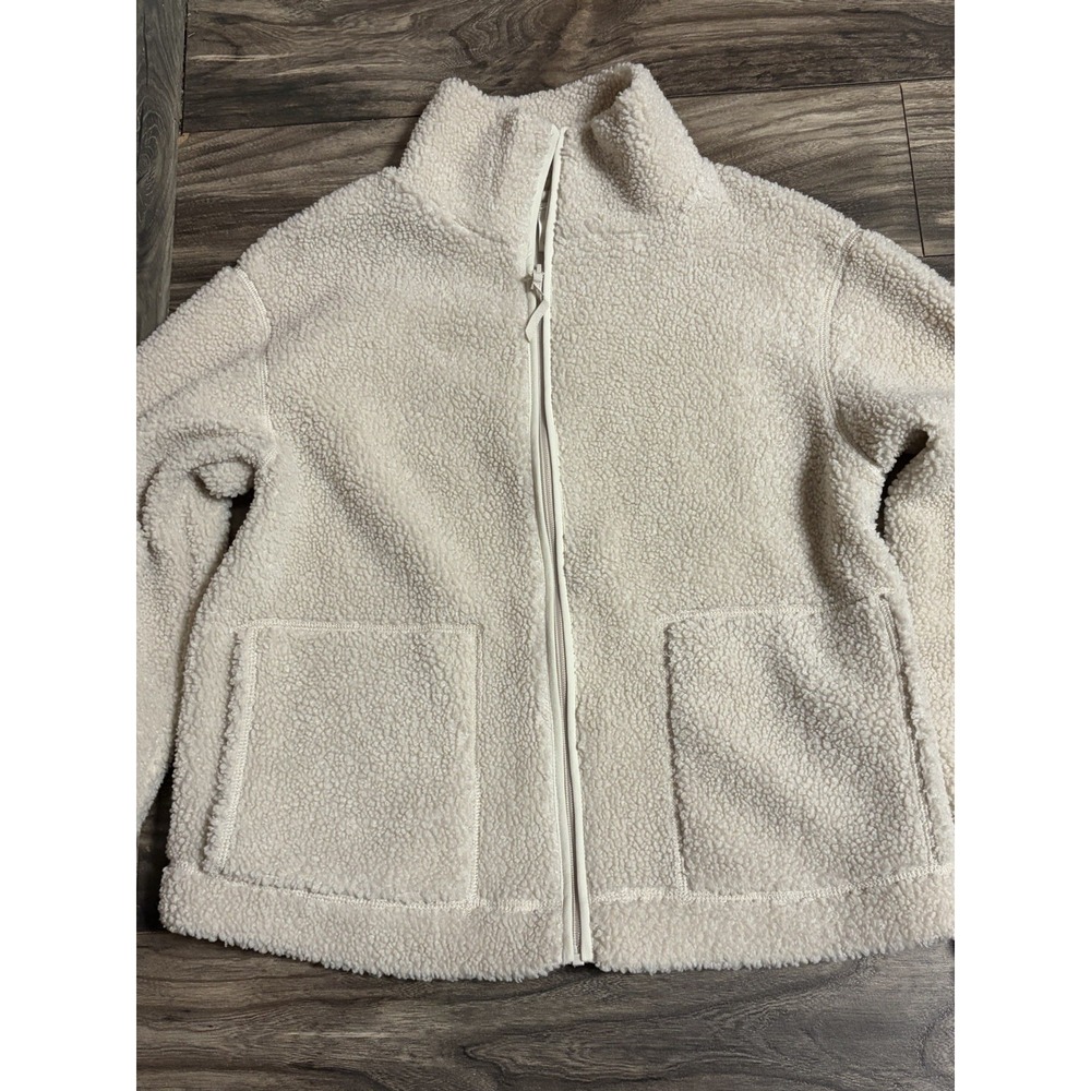 H&M Mama Maternite Teddy Fleece Jacket Women's S Tan Sherpa Full Zip Cozy 701 - Picture 2 of 5